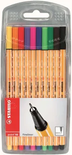 Stabilo Point 88 Pack de 10 Rotuladores de Punta Fina de Fibra - Trazo de 0.4 mm - Tinta con Base de Agua - Colores Surtidos