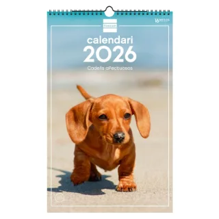 Finocam Calendario de Pared en Catalan - Anual 2026 - Imagenes Variadas - con Espiral - Espacio para Escribir - Tematica de Cachorros