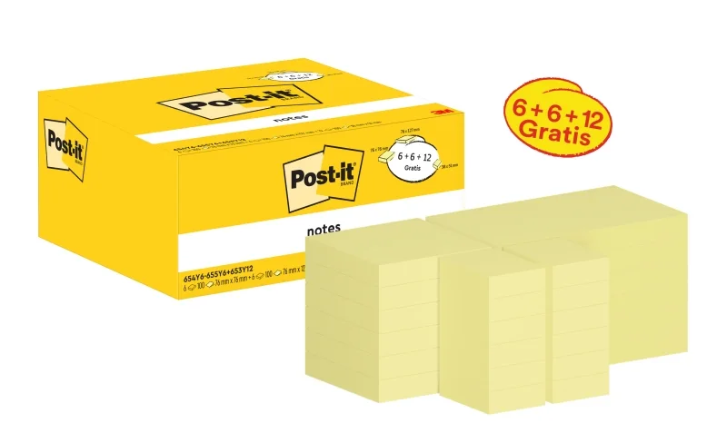 Post-It Pack de 24 Blocs de 100 Notas Adhesivas Reposicionables - Forma - 51x38mm - Color Amarillo Claro
