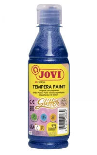 Jovi Glitter Tempera Liquida Base Agua 250ml - Particulas de Purpurina - Excelente Rendimiento - Secado Rapido - Fluidez Optima - Adherencia en Multiples Superficies - Color Azul