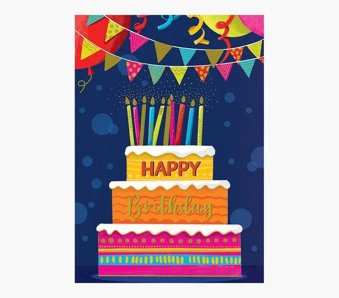Pictura Tarjeta Zig-Zag - 15x22cm - Tematica Tarta de Cumpleaños - Triptica sin Envoltorio - Incluye Sobre Blanco - Papel con Certificacion FSC