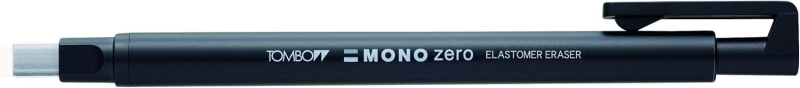 Tombow Mono Zero Portagomas - Punta Rectangular de 2.5x5mm - Capuchon de Proteccion - Mecanismo de Giro - Libre de PVC y Latex - Color Negro · Pack de 5 uds.