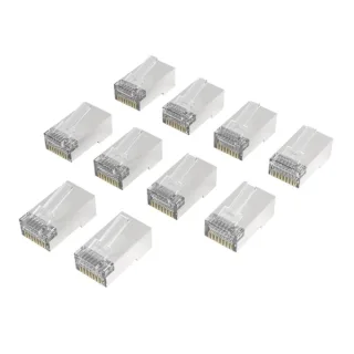 Hama Essential Pack de 10 Terminales RJ45 - Cat 6A - Apantallado - Velocidad hasta 10 Gbps - Color Plata