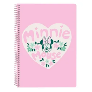 Safta Minnie Mouse Minty Libreta con Espiral - Formato Cuarto - 80 Hojas de Papel 80g/m2 - Cuadriculas 4x4mm - Tapas Duras Glasofonadas - Margen Lateral - 155x10x220mm - Color Rosa Pastel