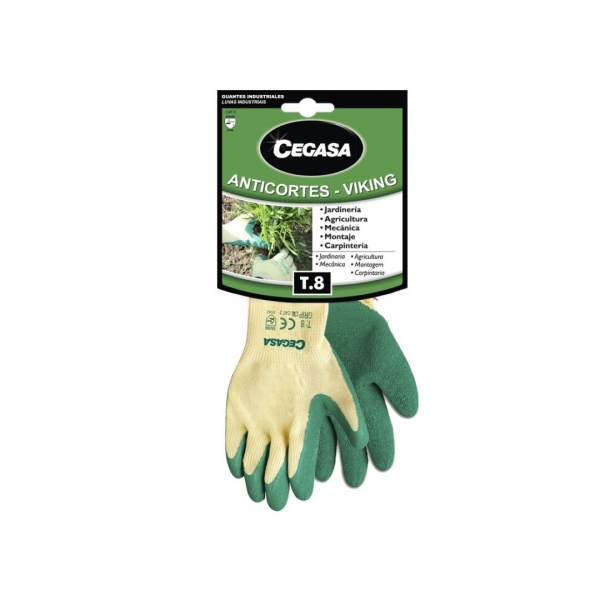 Cegasa Viking Guantes de Trabajo Anticortes Talla 8 - Fabricados en Algodon con Recubimiento de Latex Rugoso en Palma y Dedos - Color Verde