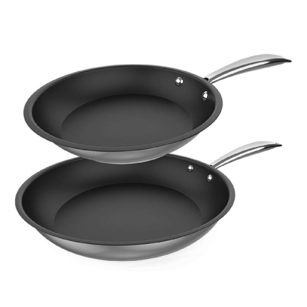 Cecotec Polka Classy Steel Pack de 2 Sartenes de 20 y 24cm - Acero Inoxidable - Fondo Difusor de Calor - Antiadherente - Compatible con Induccion - Mango Remachado - Apto Lavavajillas - Colo