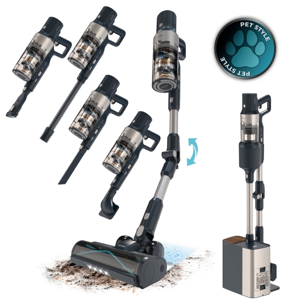 Cecotec Conga Rockstar 5500 Station Pet Flex Aspirador Escoba Vertical sin Cable - 700W - 30kPa - Autonomia 90min - Tubo Flexible - Luz LED - Bateria de 33.6V - Color Negro y Plata