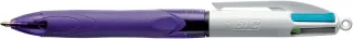 Bic 4 Colours Grip Fashion Boligrafo Retractil con Grip - Punta Media de 1mm - Trazo de 0.4mm - Tinta con Base de Aceite - Cuerpo Blanco/Morado Transparente - Colores Tinta Violeta, Rosa, Az