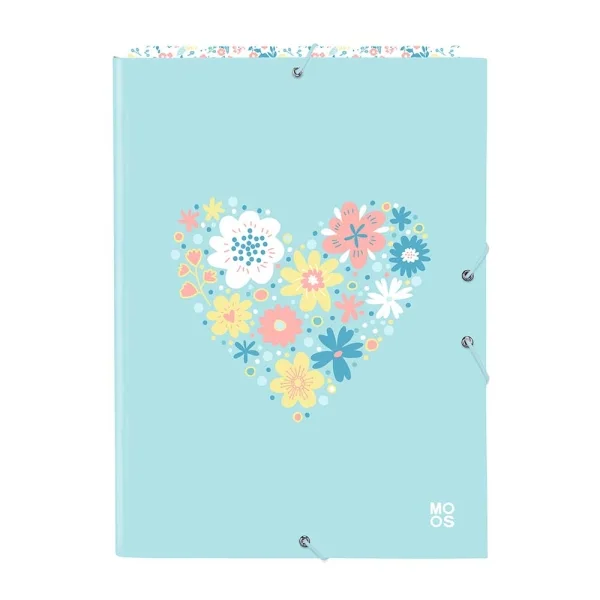 Safta Moos Fiori Carpeta con 3 Solapas - Tapas Duras Forradas - Formato Folio - Cierre con Gomas - 260x25x335mm - Color Azul Claro