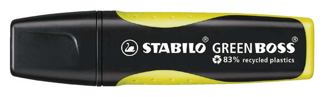 Stabilo Green Boss Marcador Fluorescente - Fabricado con un 83% de Plastico Reciclado - Trazo entre 2 y 5mm - Recargable - Color Amarillo · Pack de 10 uds.