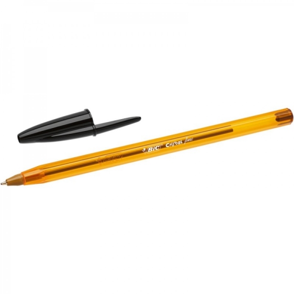 Bic Cristal Original Fine Boligrafo de Bola - Punta Redonda de 0.8mm - Trazo de 0.30mm - Tinta con Base de Aceite - Translucido - Color Negro · Pack de 50 uds.