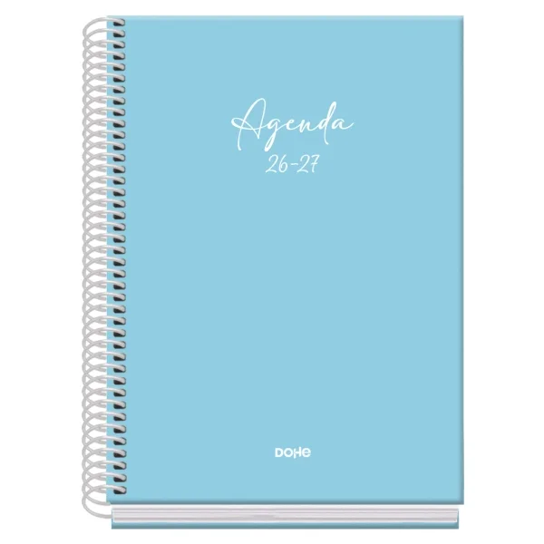 Dohe Basic Serenity Agenda Escolar 26/27 - Formato A5 - Dia Pagina - Papel Offset Ahuesado 70g - Cubierta de Carton Plastificado - Espiral Metalica - Goma - 15x21x4cm - Color Azul