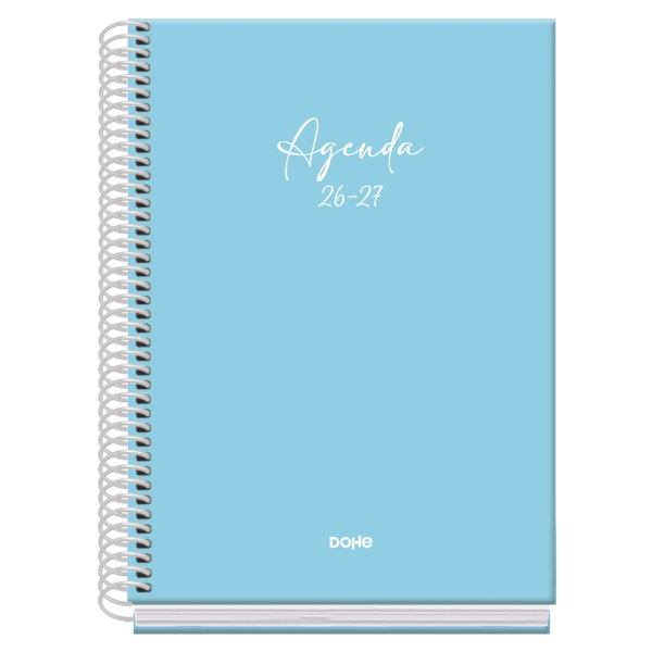 Dohe Basic Serenity Agenda Escolar 26/27 - Formato A5 - Dia Pagina - Papel Offset Ahuesado 70g - Cubierta de Carton Plastificado - Espiral Metalica - Goma - 15x21x4cm - Color Azul