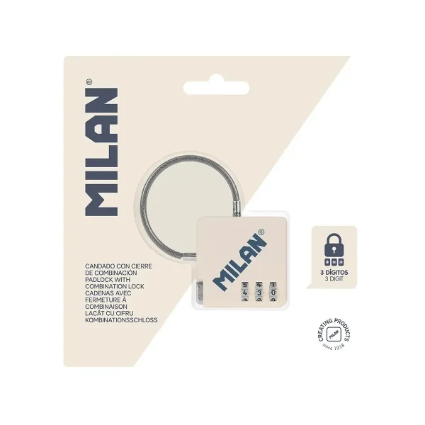 Milan Serie 430 Candado con Cierre de Combinacion - 3 Digitos - Metalico - Color Beige