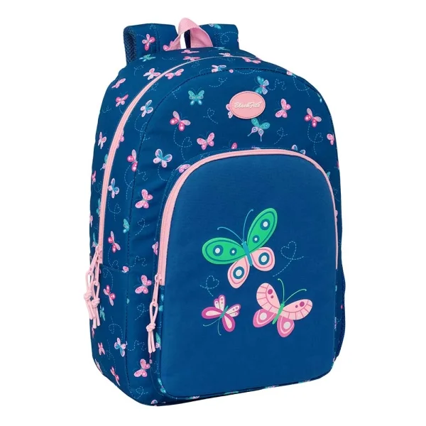 Safta Blackfit8 Mariposas Mochila Adaptable a Carro - Tirador Doble - Bolsillo Frontal - Hombreras Ergonomicas - Espalda Acolchada - Asa Superior - 19.30L - 300x140x460mm - Color Azul Marino