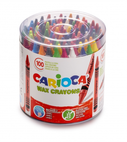 Carioca Pack de 100 Ceras - Colores Brillantes - Lavables - Cuerpo de Ø 8mm - Colores Surtidos