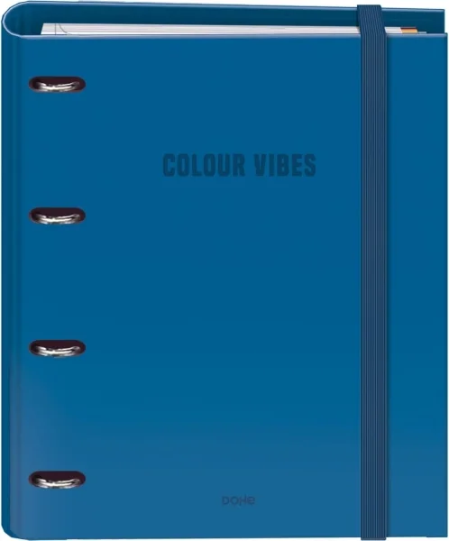 Dohe Colour Vibes Carpeta de 4 Anillas Mixtas de 35mm Recambio 100 Hojas Cuadricula 5mm - Formato A4 - Cierre con Goma - Incluye 4 Separadores y Sobre de Polipropileno - Color Azul