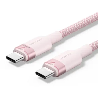 Vention Cable USB-C - Potencia hasta 240W - Longitud 1m - Recubrimiento de Nailon Trenzado - Velocidad hasta 480Mbps - Color Rosa