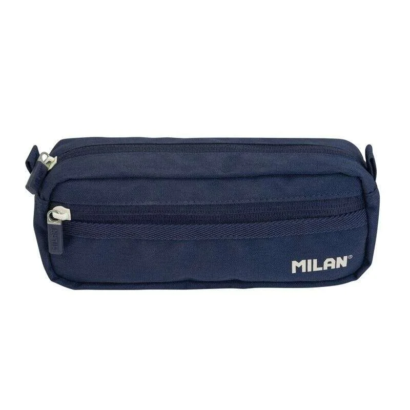Milan Coleccion 430 Estuche Portatodo Rectangular 2 Compartimentos - Tejido Resistente a las Roturas y Rasgaduras - Medidas 21x8,5x6,1cm - Color Azul Oscuro