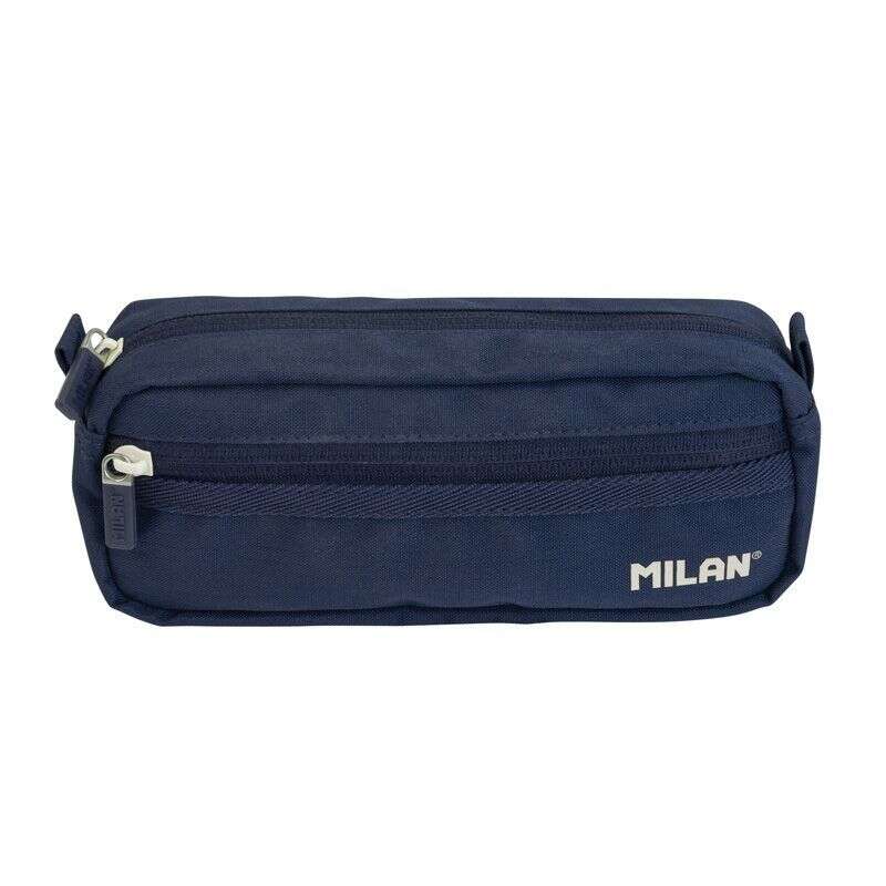 Milan Coleccion 430 Estuche Portatodo Rectangular 2 Compartimentos - Tejido Resistente a las Roturas y Rasgaduras - Medidas 21x8,5x6,1cm - Color Azul Oscuro