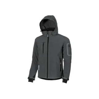 Upower Metropolis Soft Shell de Trabajo - Talla 2XL - Tejido Elastico Cortavientos, Transpirable, Resistente al Agua, Capucha Desmontable, Mangas Preformadas, Proteccion DPI1 - Color Gris Me