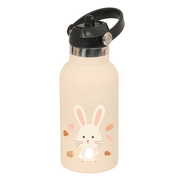 Safta Conejo Botella Isotermica Infantil - Capacidad 350ml - Tapon Roscado con Valvula - Base de Silicona - Asa Superior - Acero Inoxidable - 12h Caliente - 24h Frio - 19.5x7.3cm - Color Mel