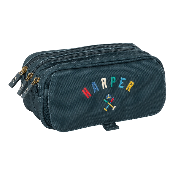 Safta Harper and Neyer Portatodo - 3 Compartimentos con Cremalleras - Bolsillo Frontal - Cinta Adaptable - 1.72L - 215x80x100mm - Color Azul Marino