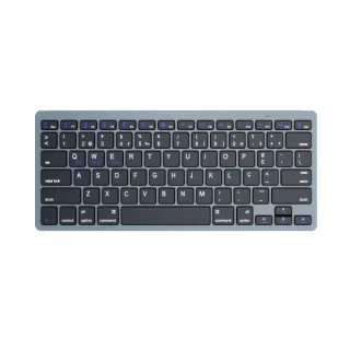 Ewent Teclado de Viaje - Modo Ahorro de Energia - Bluetooth 3.0 - Disposicion Portuguesa QWERTY PT - 2x Bateria AAA (Incluida) - 18 Teclas Multimedia - Color Negro/Gris