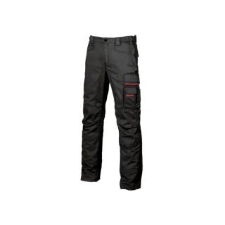 Upower Smile Pantalones de Trabajo en Algodon Elastico - Talla 44 - Bolsillos Multifuncionales, Cierre Resistente, Refuerzo en Rodillas, Ajuste Slim Fit, Proteccion DPI1 - Color Negro Carbon