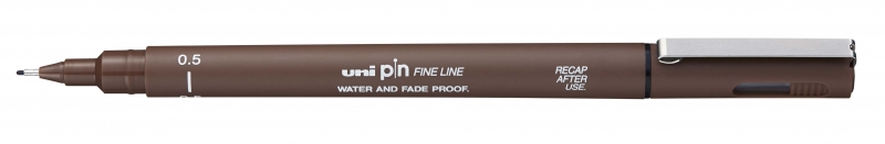 Uni-ball PIN05-200 Rotulador Calibrado - Punta Poliacetal 0.5mm - Ancho de Trazo 0.5mm - Tinta Pigmentada Resistente al Agua y Luz - Color Sepia · Pack de 12 uds.