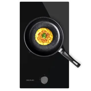 Cecotec Bolero Squad G 1200S Glass Black Cocina de Gas Encastrable - 1 Quemador - Acabado en Cristal Negro - 3.5kW - Parrillas de Hierro Fundido - Inyector Convertor a Glp - Color Negro