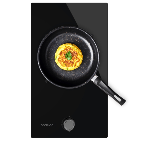 Cecotec Bolero Squad G 1200S Glass Black Cocina de Gas Encastrable - 1 Quemador - Acabado en Cristal Negro - 3.5kW - Parrillas de Hierro Fundido - Inyector Convertor a Glp - Color Negro