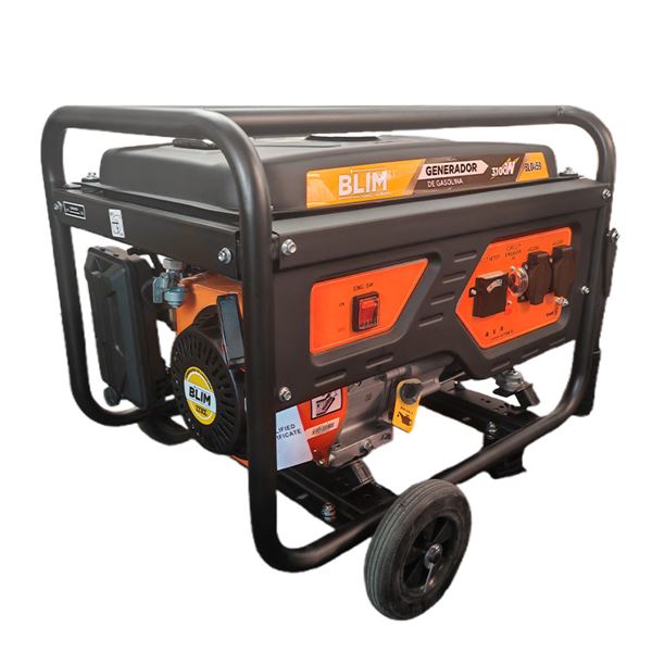 Blim Generador Electrico a Gasolina - Potencia 3.1kW - 3.3kW Maximo - Cilindrada 223cc - OHV 4 Tiempos - Deposito 15L - 9h de Autonomia - Arranque Manual - 46kg - 605x450x470mm - Color Negro