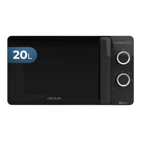 Cecotec Proclean 3030 Microondas - 700W - Capacidad 20L - Modo Descongelar - Facil Limpieza - Tecnologia 3DWave - 6 Niveles - Avisador Acustico - Color Negro