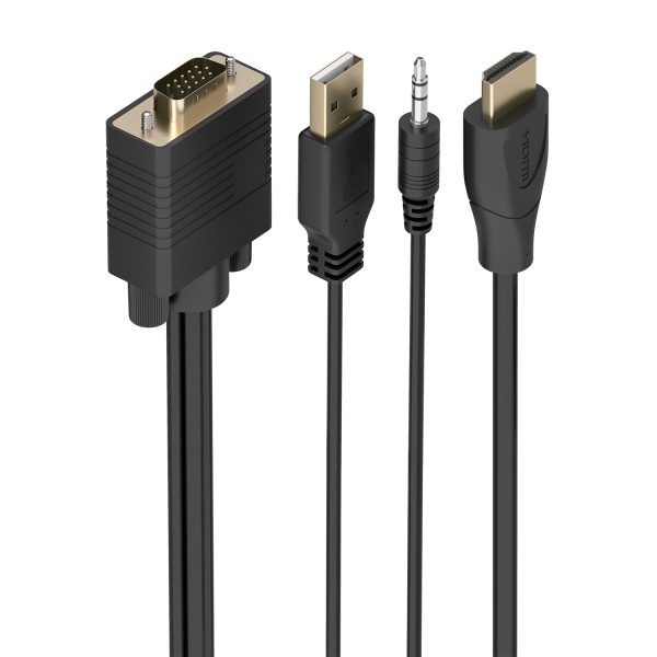 Aisens Cable Conversor SVGA+Audio a HDMI - Longitud 1m - HDMI Macho - HDB15 Macho - Jack 3.5mm Macho - USB-A Macho - Soporta Resoluciones hasta 1080P - Plug and Play - Color Negro