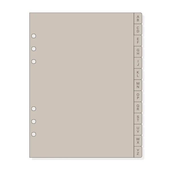 Finocam R1064 Indice Alfabetico para Agendas Open - 13 Solapas - Formato 1000 - 166x2x215mm - PVC - Color Beige Grisaceo