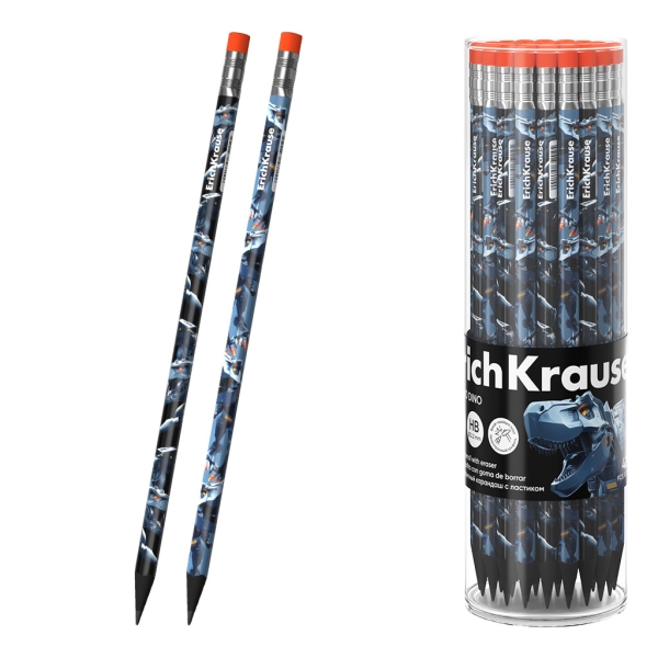 ErichKrause Techno Dino Lapiz de Grafito con Goma de Borrar - Mina HB - Cuerpo Triangular - Colores Surtidos · Pack de 42 uds.