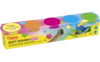 Jovi Soft Dough Estuche de 5 Botes Colores Neon - Blanda y Flexible - Facil de Amasar y Moldear - Ideal para Iniciacion al Modelaje - Fomenta Creatividad y Motricidad Fina - Color Surtido