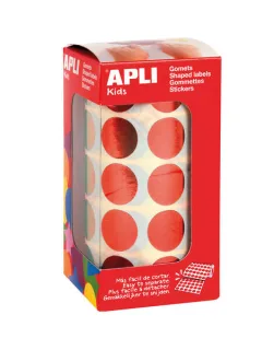 Apli Gomets Redondos Ø 20mm Rojo Metalizado - 59 Hojas Pretroqueladas - 1770 Gomets por Rollo - Ideal para Actividades Creativas con Niños - Normas EN-71 y FSC - Adhesivo Base Agua - Materia