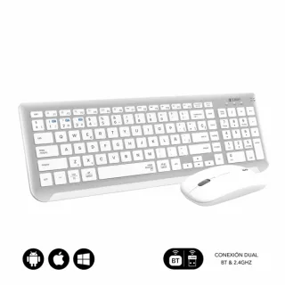 Subblim Combo Dual Prestige - Teclado y Raton Inalambricos - Bluetooth y 2.4G - Funcionamiento Silencioso - Color Blanco Plata