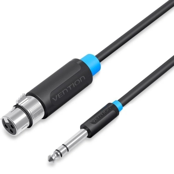 Vention Cable de Audio - Longitud 3m - TRS 6.5mm - XLR Hembra - Blindaje Multicapa - Color Negro