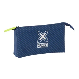 Safta Munich Blue Indigo Portatodo - 3 Compartimentos con Cremalleras - Bolsillo Interior - 0.6L - 220x30x120mm - Color Azul Marino