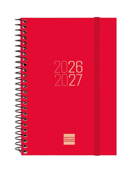 Finocam Espir Agenda Escolar 26/27 en Catalan - Semana Vista Horizontal - Formato E8 - 120x171mm - Tapas de Polipropileno - Papel de 80g/m2 - Espiral - Esquinas Microperforadas - Color Rojo