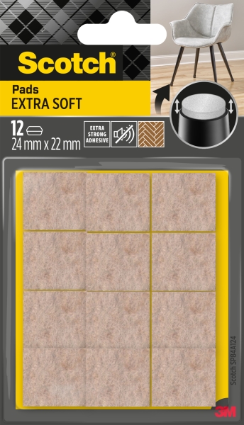 Scotch Pack de 12 Almohadillas de Fieltro Adhesivas - Extra Suaves - 24 x 22mm - Color Beige