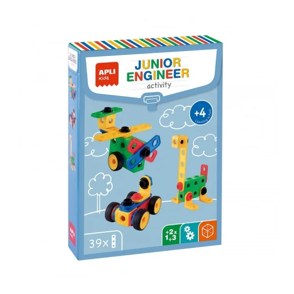Apli Set Educativo de Construccion - 39 Piezas - Herramienta Incluida - Fichas de Ejemplos - Desarrolla Psicomotricidad Fina y Coordinacion Mano-Ojo - Color Amarillo