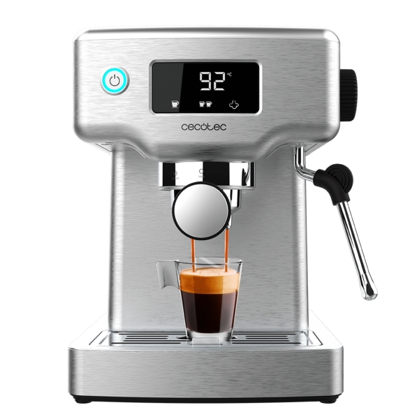Cecotec Power Espresso 20 Barista Compact Cafetera Espresso - 1465W - Termoblock - Presion 20bar - Deposito 1.8L - Temperatura Regulable - Vaporizador - Pantalla Digital - Acero Inoxidable