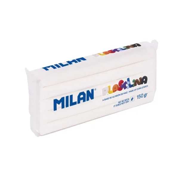 Milan Barra de Plastilina de 150gr - Base de Almidon de Maiz - Sin Gluten - Mezclables - Color Blanco