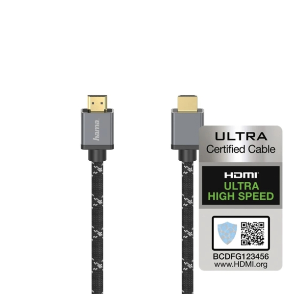 Hama Prime Cable HDMI 8K Macho - Longitud 1m - Certificado - Soporta eARC - Terminales Chapados en Oro - Ethernet - Velocidad hasta 48Gbps - Blindaje Completo - Color Negro y Gris