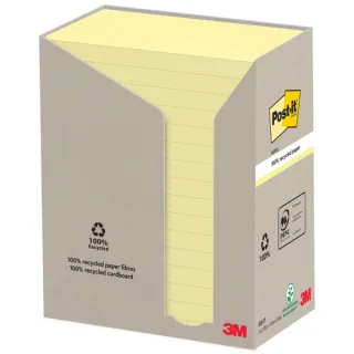 Post-It Pack de 16 Blocs de 100 Notas Adhesivas Recicladas - Forma Rectangular - 76x127mm - Color Amarillo Claro