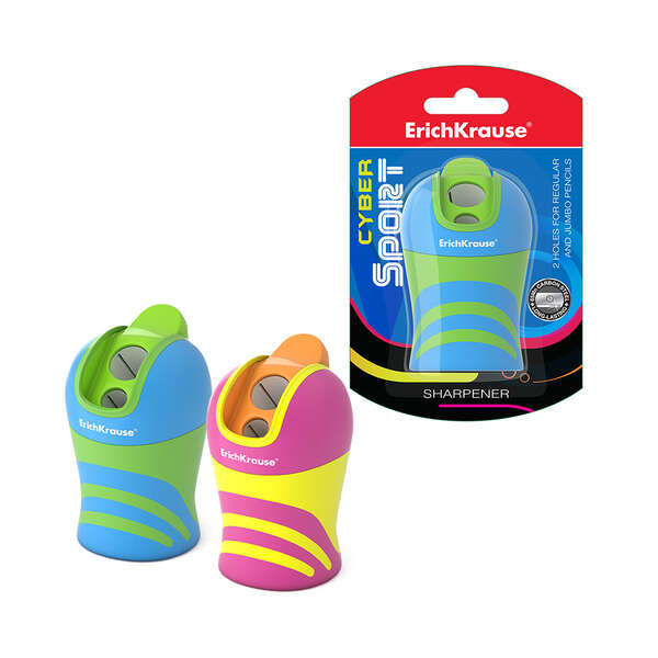 Erichkrause Cyber Sport Sacapuntas con 2 Orificios y Deposito - Orificios de 8mm y 11mm - Colores Surtidos · Pack de 12 uds.
